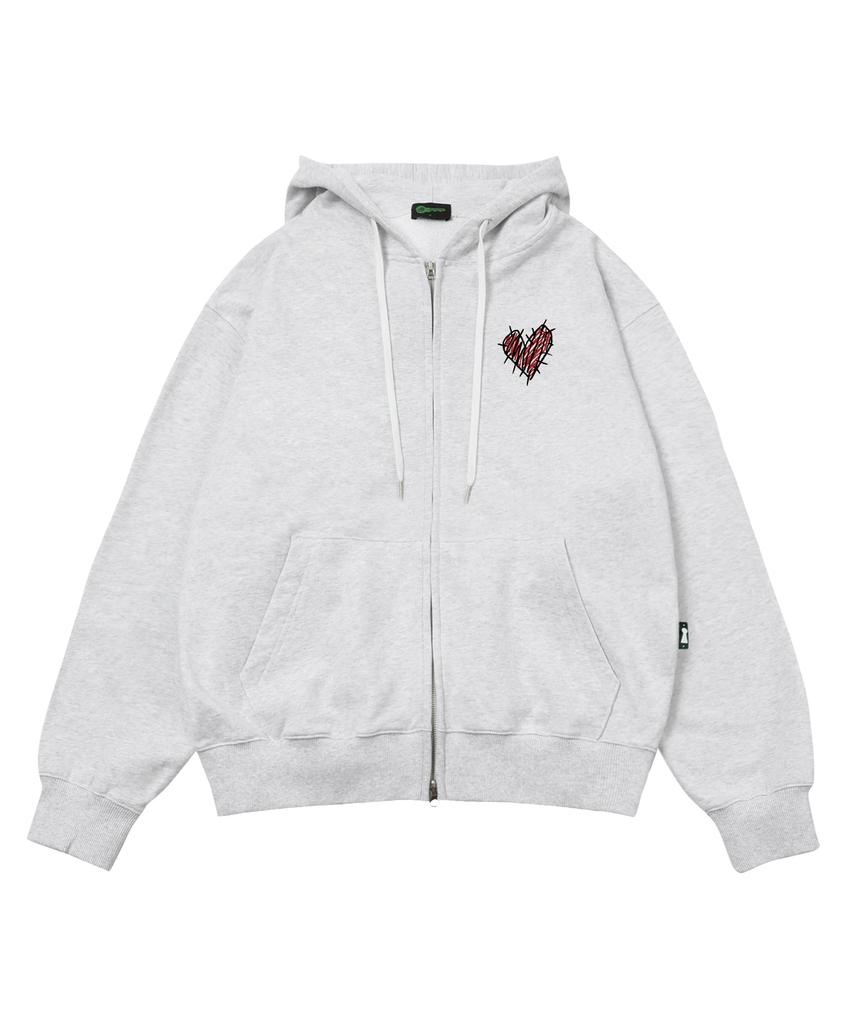 Escapefrom Happy Smile Rabbit Print Two-Way Zip-Up Hoodie White Melange