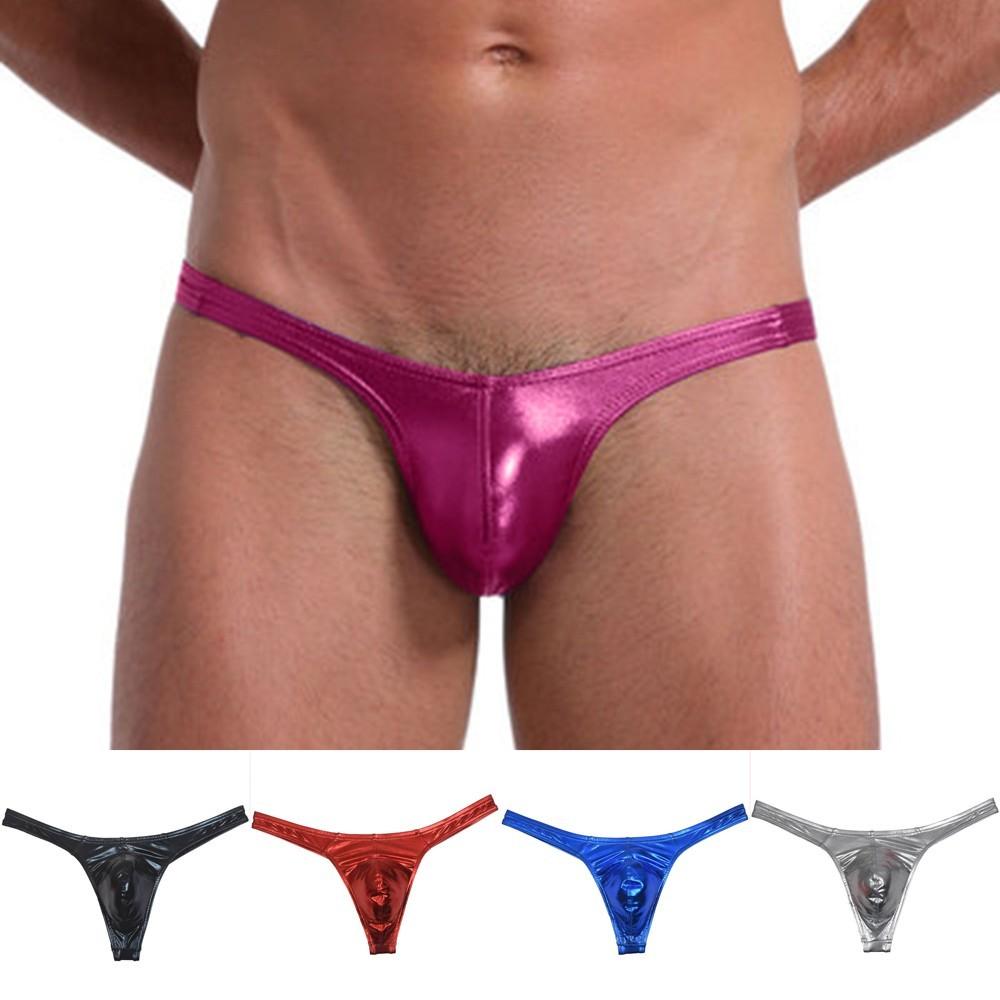 Shiny Male Underwear Stretchy Faux Leather T Back G String Thong Pants