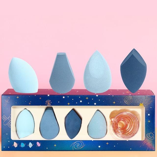 Sweetpourin - Set of 4: Makeup Blender Beauty Sponge with Holder (Various Designs) Blue
