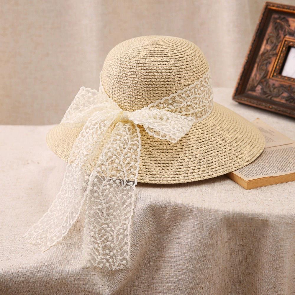 New lace bow straw fisherman hat children summer travel sun protection hat seaside beach hat versatile