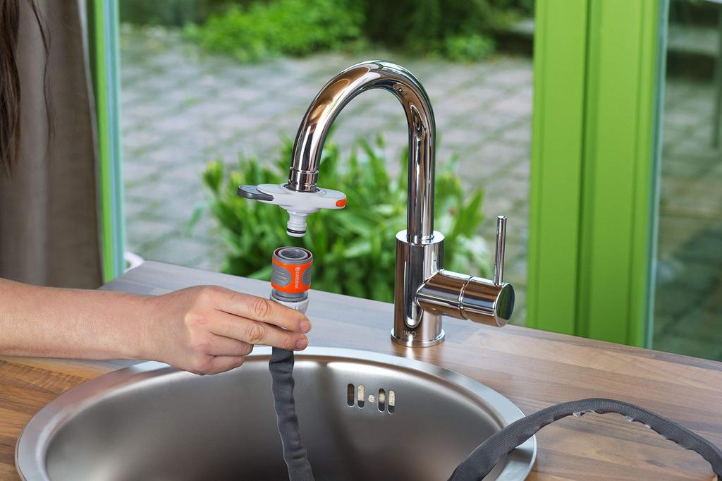 GARDENA Indoor Faucet Compatible with Standard M22 and M24 Product Up To 5 Years Connector, Gray, (Male) (Female) Faucets, 18210-20, Warranty