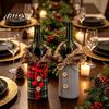Reusable Wine Bottle Decorations Christmas Sweater Cover, Faux Fur Collar And Button Covers Coat Design Plaid Clothes for Party Decoration Holiday