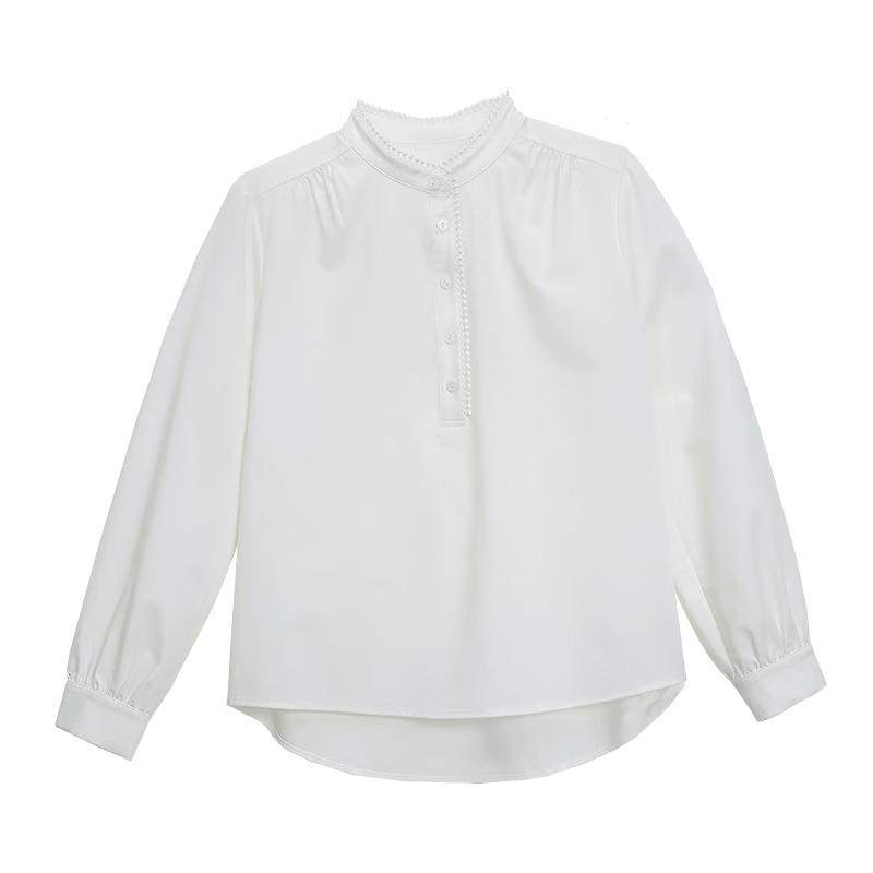 BAITU Women's Lace Trim Long-Sleeve Shirt