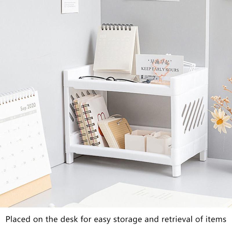 Minimalist Pp Desktop Double Layer Storage Rack Rectangular Organizing Student Desk Office Cosmetics Stationery Storage Shelf