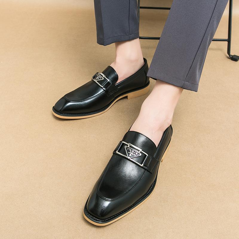 Fashion Brown Men's Formal Shoes Black Loafers Round Toe Slip-On Solid Handmade Dress Shoes for Men Size 38-44