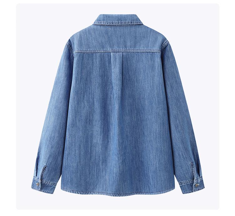 Spring 2026 New Arrival: Lazy Style Velvet-Lined Denim Lapel Shirt with Long Sleeves - Versatile and Casual.