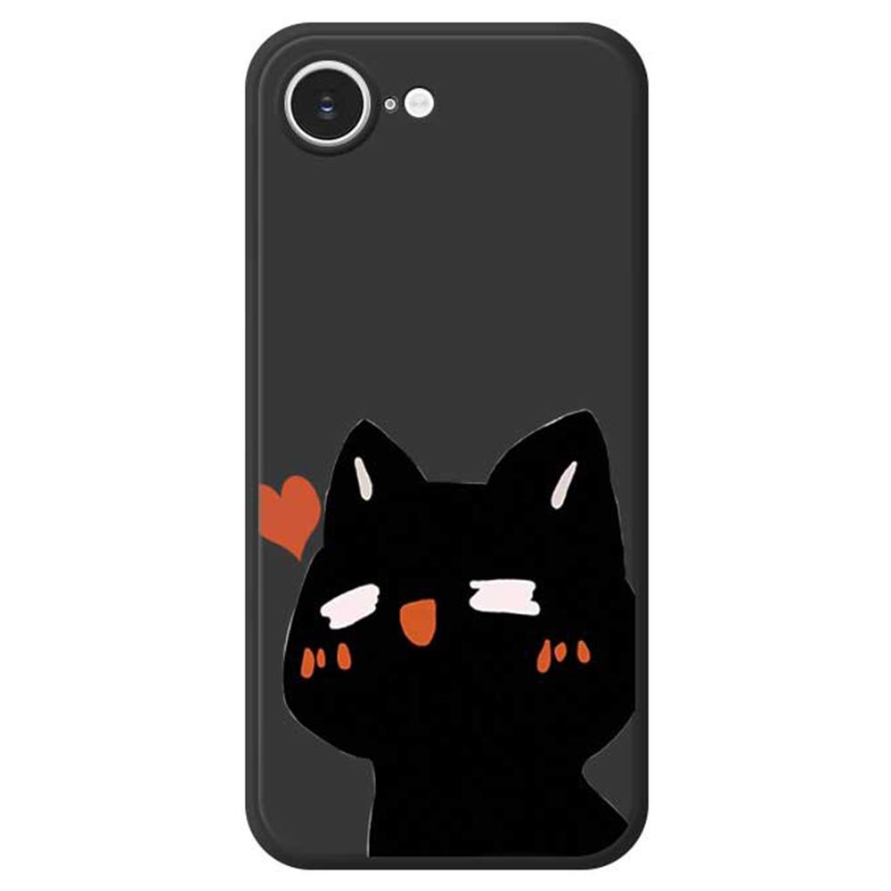 

For iPhone 16e Case Cute Love Cat Pattern Printing Straight Edge TPU Phone Back Cover Black