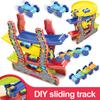 (Frango Kung Pao)Brinquedo de planador de pista DIY para crianças quebra-cabeça de quatro níveis de brinquedo de carro deslizante inercial