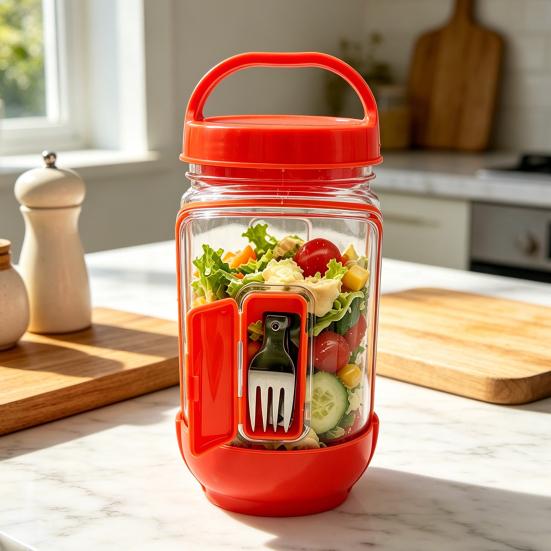 Barattolo per Insalata con Apertura Laterale Contenitore per Insalata Scatola Ermetica per Meal Prep con Scomparto per Condimento Ciotola Riutilizzabile Sicura per Alimenti per Viaggio Ufficio Pranzo