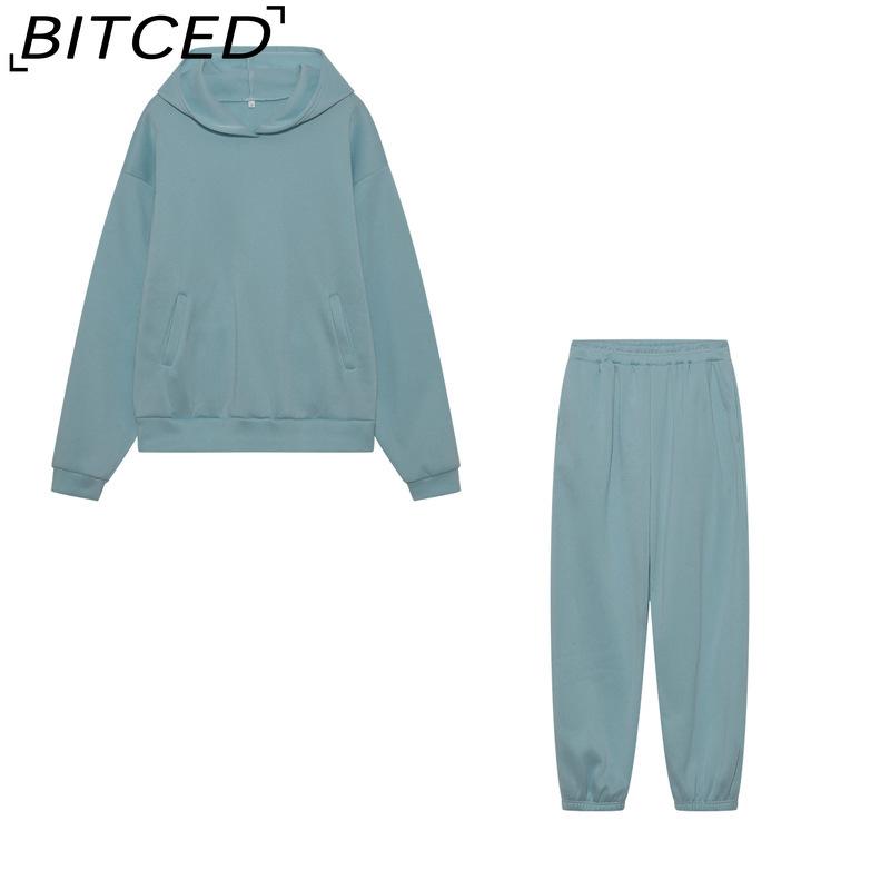 

BITCED Autumn/Winter Women s Casual Fashion Thickened Long-Sleeved Hoodie and Trousers Two-Piece Set XXXL зелёный