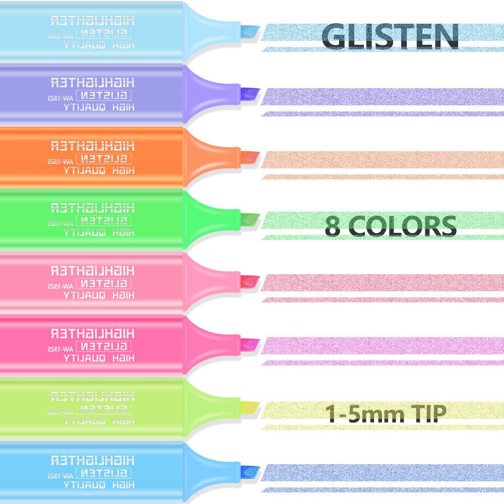 8 Colors Glitter Highlighter Set Kids Drawing Graffiti Pens,School Office Stationery Student Hand Account Journaling Marker Pens
