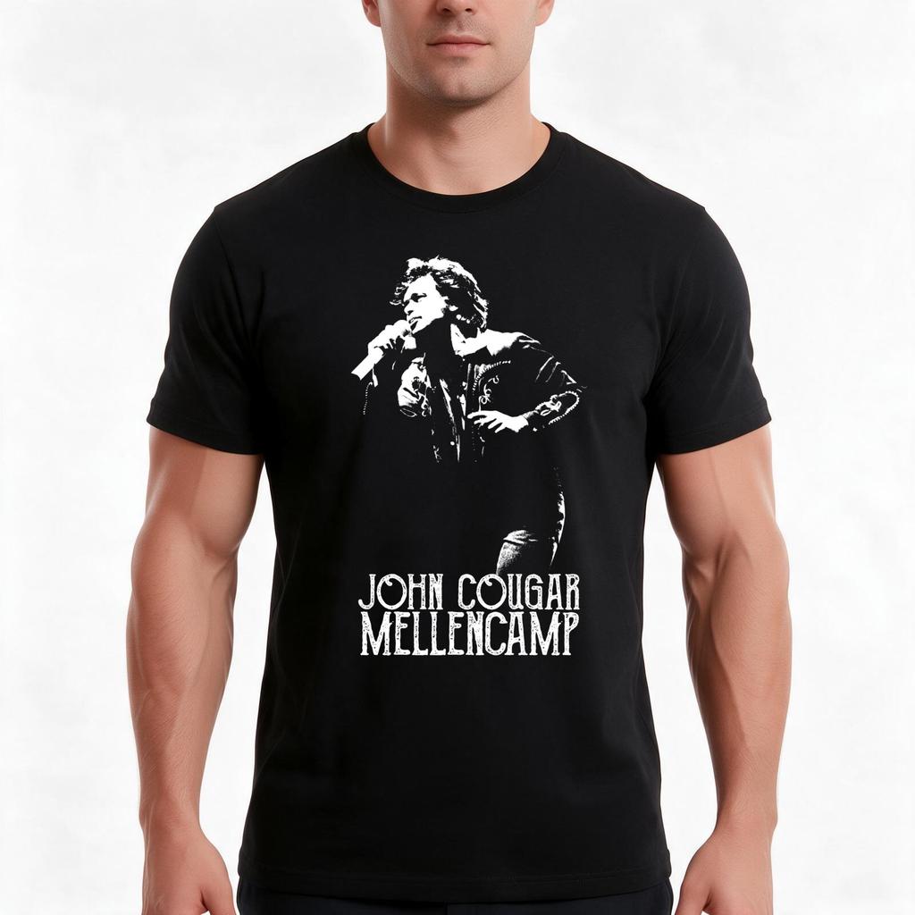 John Cougar The White Stencil Tshirt Summer Casual Cotton Tee Oversized Streetwear Tops Vintage Graphic Print 100 Cotton
