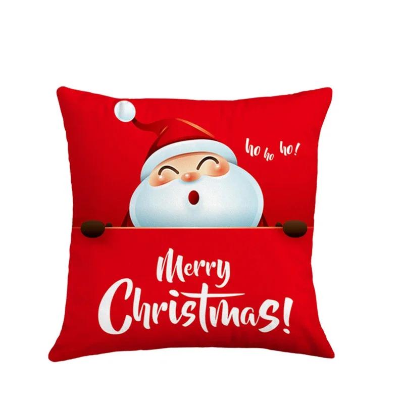 New Year Merry Christmas Santa Claus Print Pattern Cushion Cover for Home Living Room Sofa Decoration Pillow