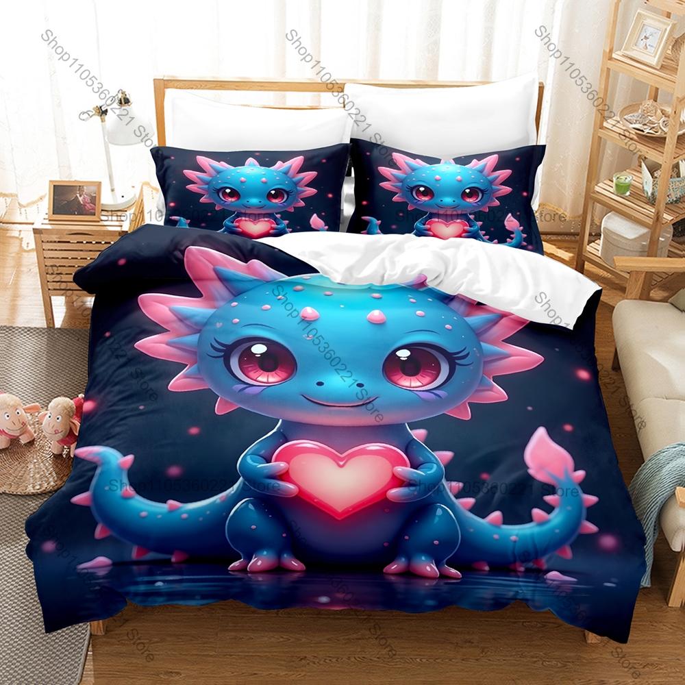 Adorable Axolotl Pattern 3 Piece Bedding Set Soft Washable Duvet Cover for Kids Dorm Room Bedroom Home Textile New bed set