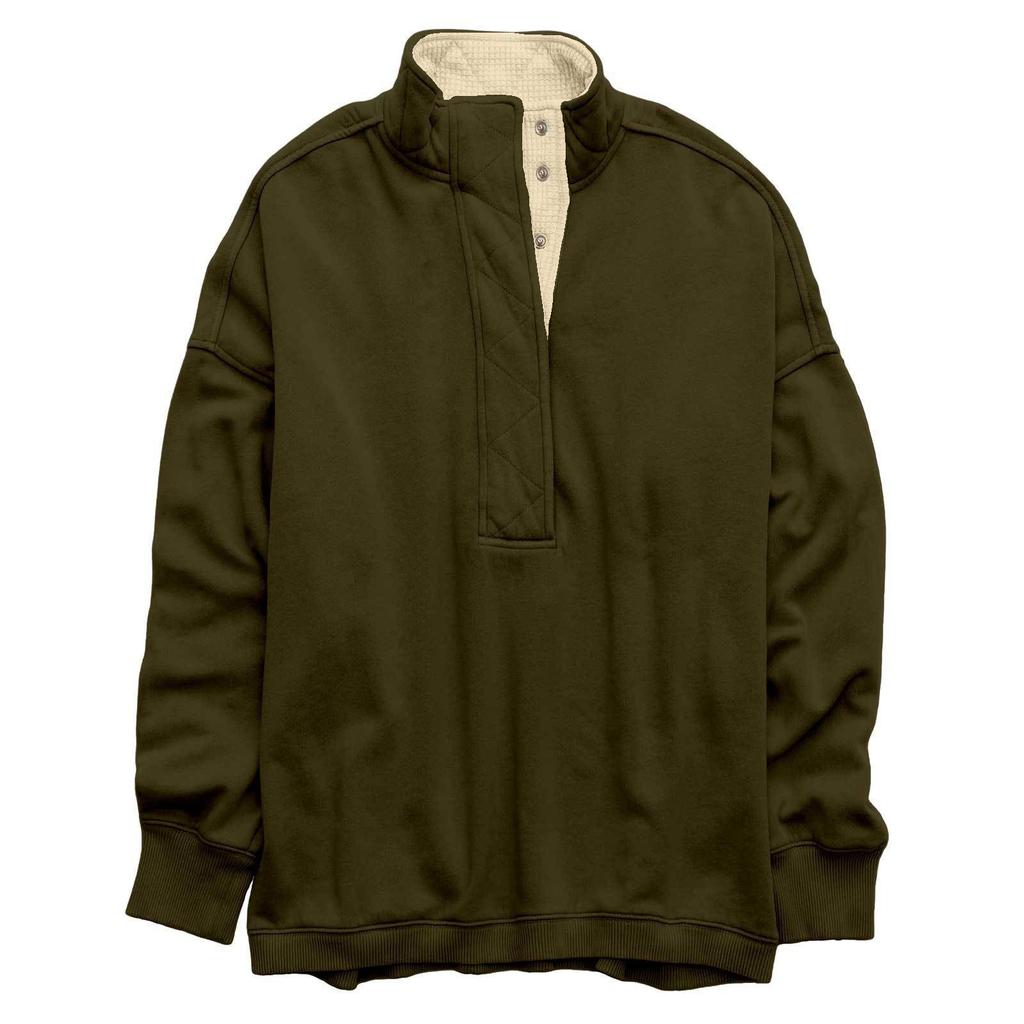 Women's Fashion Long Sleeve Solid Color Pullover Sweatshirt Casual Loose Button Sweatshirt
