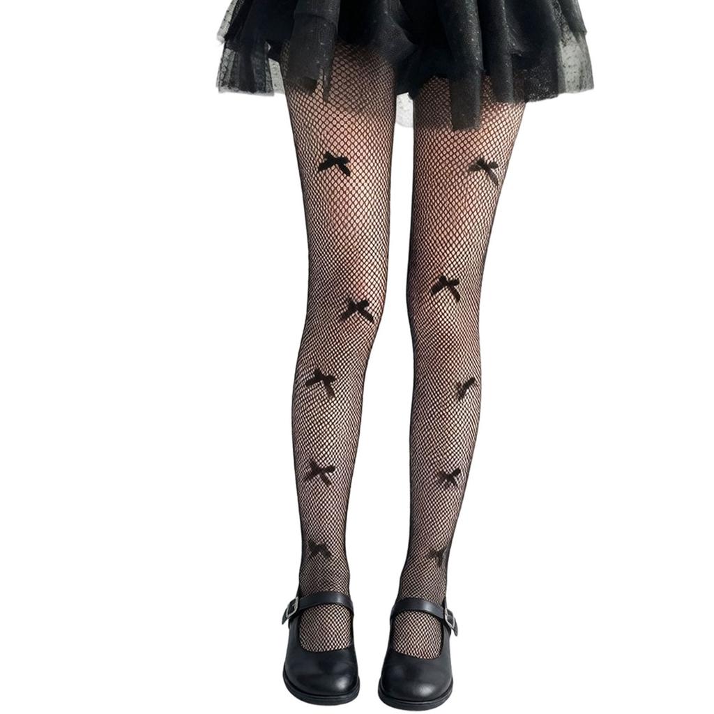 Elegant Hollowed Out Lace Pantyhose With Bows Accent Soft And Practical Nylon Tights For Party and Daily Wear
