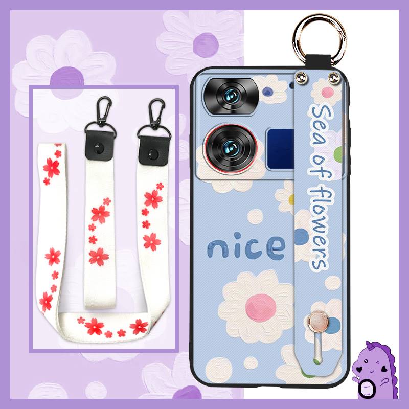 Waterproof Kickstand Phone Case For ZTE Nubia Z60 Ultra Oil Painting Soft case Fashion Design Flower Anti-knock Lanyard