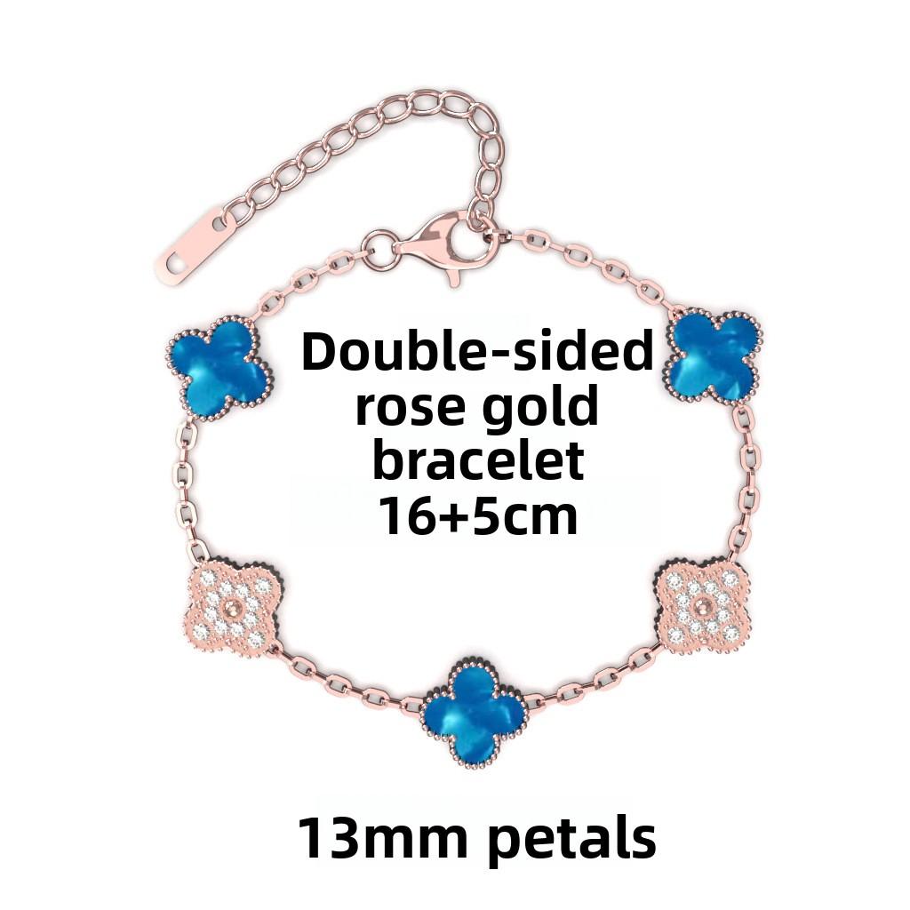 Brățară Trifoi cu Patru Foi de 13 mm Aur Roz Vid Cinci Flori Brățară Completă pentru Doamne