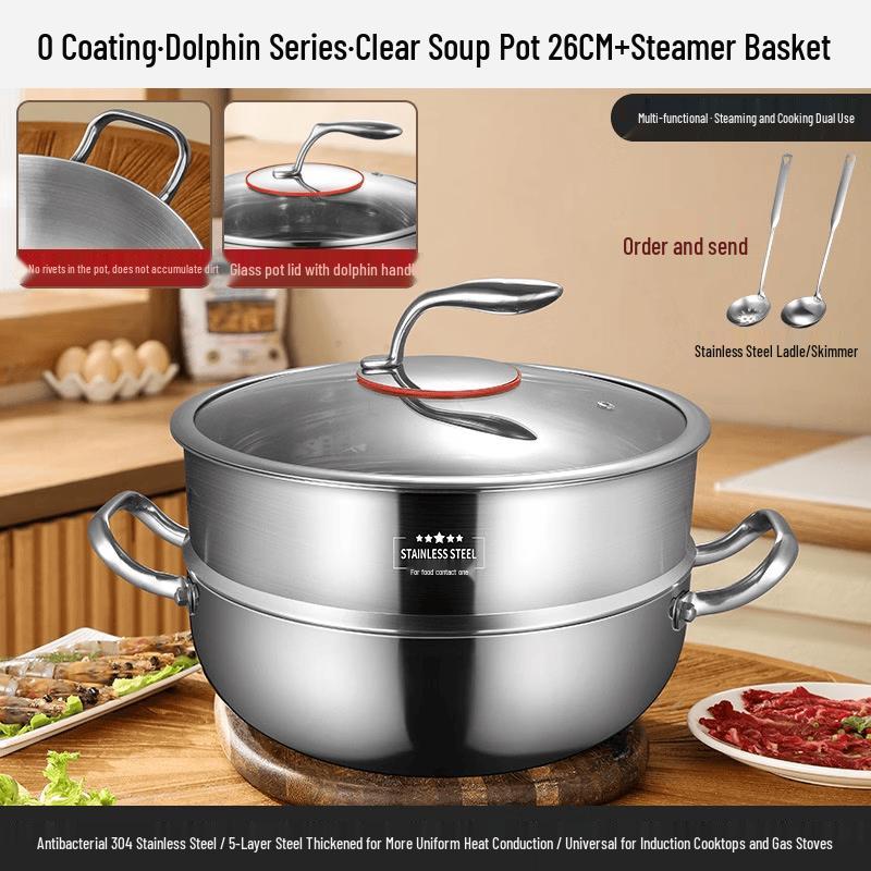 Wutuo 26cm Stainless Steel Non-Stick Induction Soup & Hot Pot Set