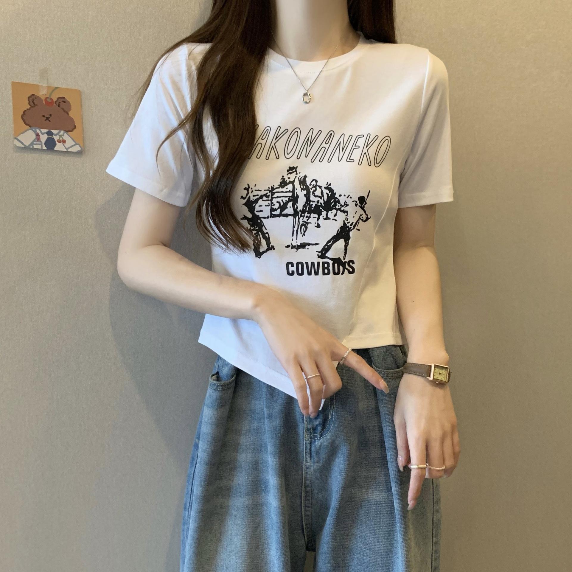 

Women s New Summer Design Printed Round Neck Pullover Slim Versatile Top XL чорний