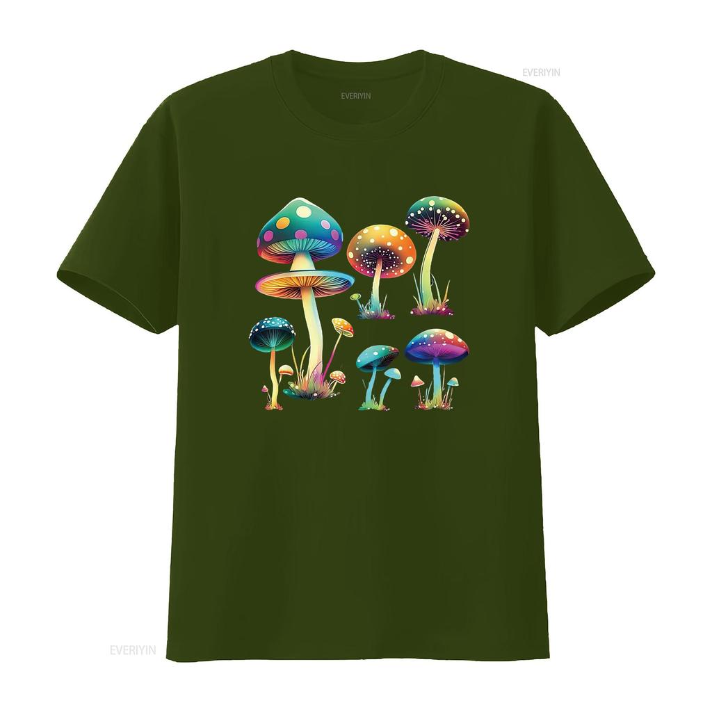 Mushroom Cute Cottagecore Aesthetic Hippie Womens T Shirt Black Vintage Washed Unisex Versatile Breathable Streetwear Fashion