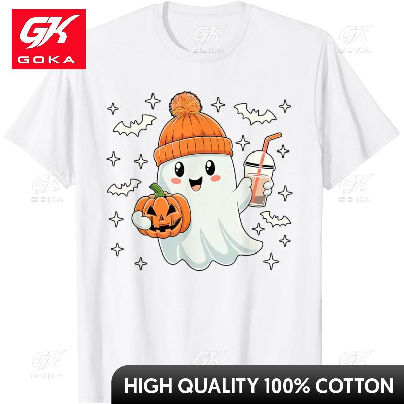 Halloween Ghost Drinking Coffee Ghost Coffee TShirt Cute Funny Vintage Graphic T Shirts S
