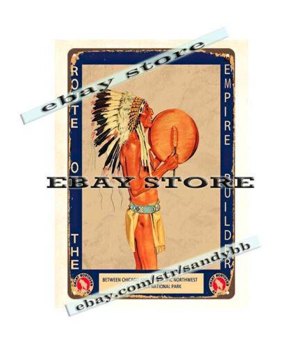 

Route Of The Empire Builder Indian metal tin sign garage artAluminum 20x30cm（7.8x11.8inch）