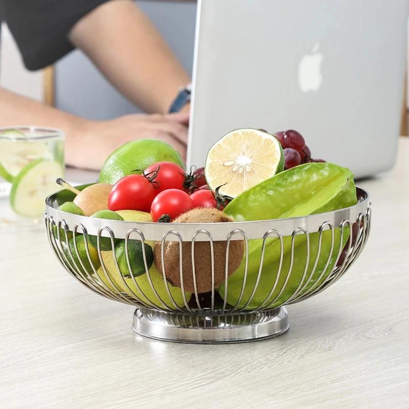 Edelstahl Obstkorb Hohl Obstschale Mehrzweck Metalldraht Aufbewahrungskorb für Wohnzimmer Büro Küche