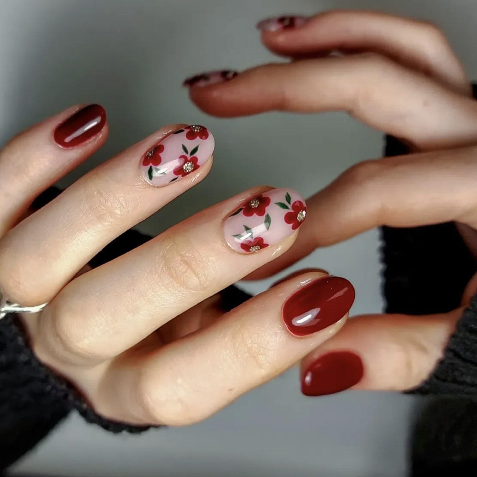 

Пресс-накладные ногти с цветами Весенние накладные ногти Короткие миндалевидные Наклейки для ногтей Глянцевые акриловые Пресс-накладные ногти Цветочные накладные ногти