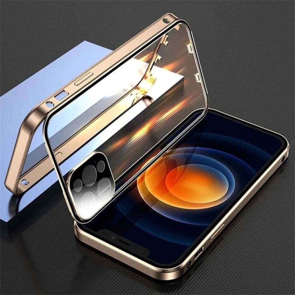 Magnetic Case for iPhone 16 Pro Max/ 16 Plus with Metal Frame Phone Bumpers Double Sided Tempered-Glass Full Lens Protection Cover