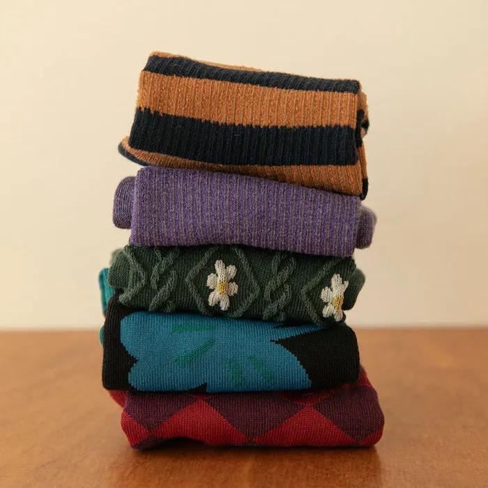 [Gift Set] Daily Vintage Socks Women 5P (03-04) (Women's Socks) + Free Shopping Bag