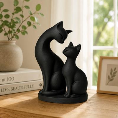 2Pcs Black Cat Statue Cute Minimalist Artistic Animal Sculpture Sculptures for Desktop Window