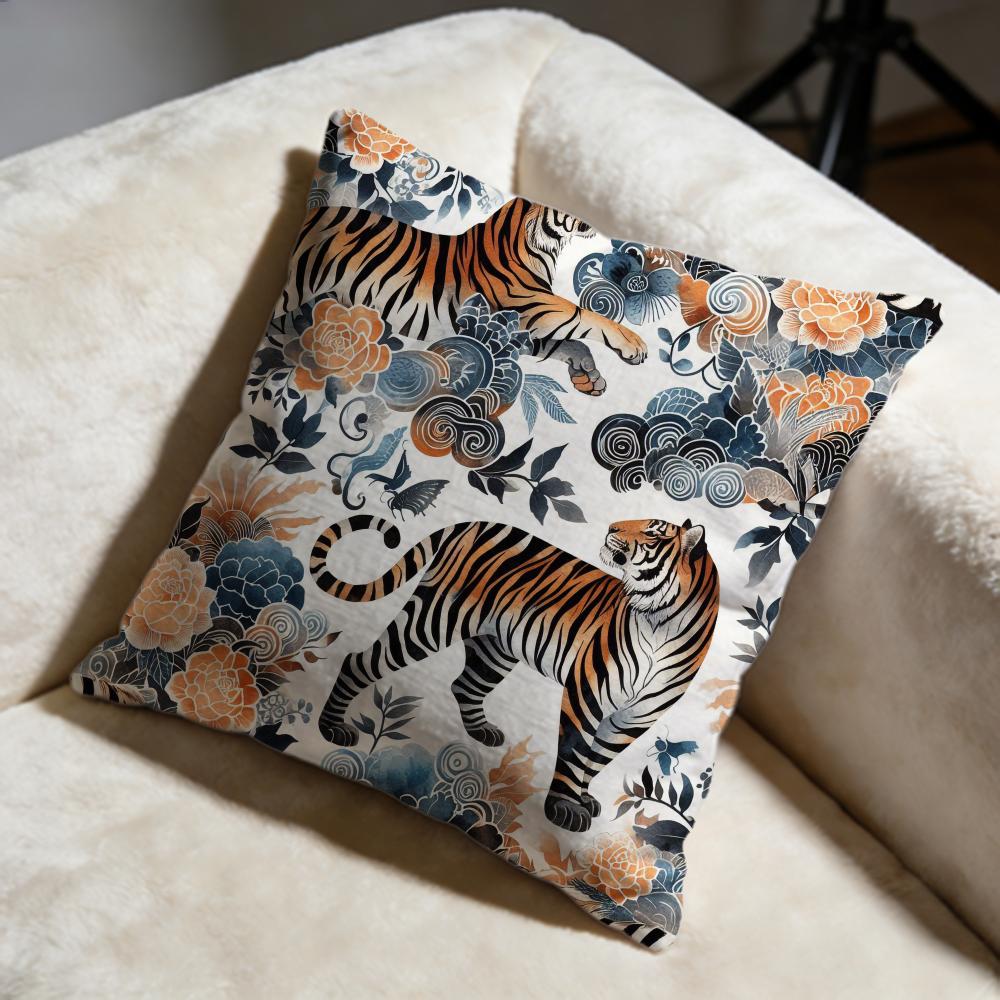 Tiger Cushion Cover Soft Decorative Pillow Case Suitable for Bedroom Sofa Car Travel Use