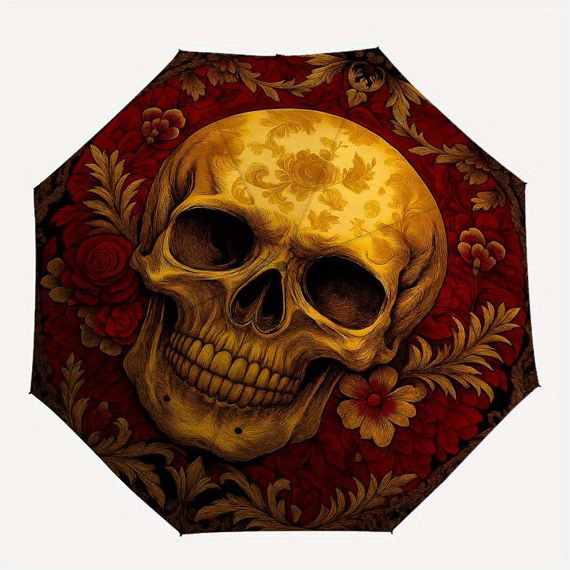 Day of the Dead Skull Art Print - Dia de los Muertos Decor Umbrella, Portable 3-Fold Compact Umbrella for Men & Women R151