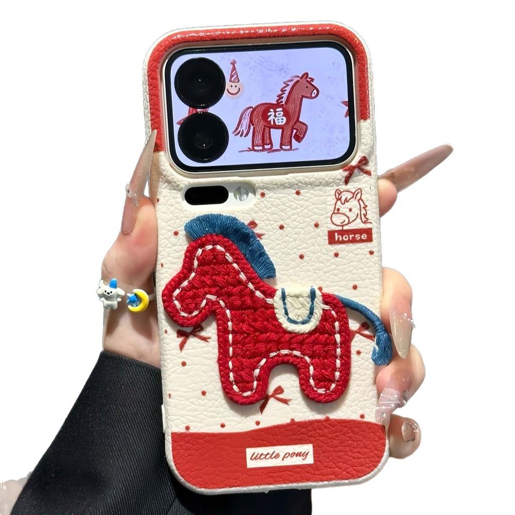 The Red Pony Lanyard Is Suitable for Apple 17 Mobile Phone Case 16promax Anti-drop 15Pro All-inclusive 13/14 Protective Case.
