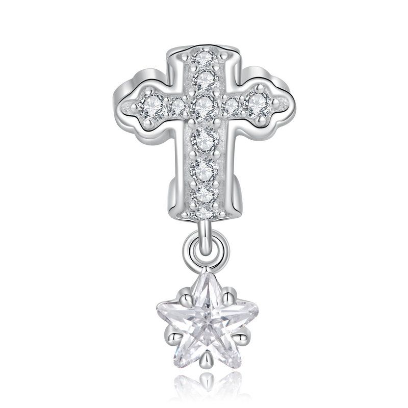 WOSTU 100% Real 925 Silver Cross Charm Zircon Bead Crosses Pendant Fit Original Bracelet DIY Necklace Religion Jewelry