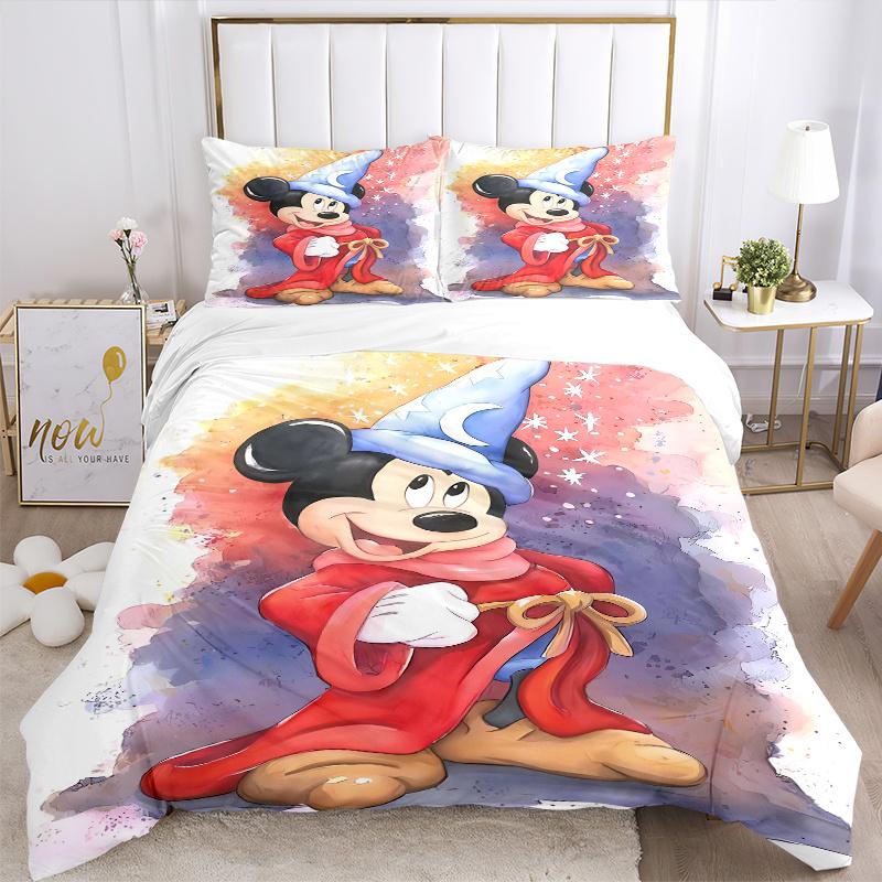 3pcs Mickey Mouse Sorcerer's Apprentice Design Bedding Set, Including 1 Quilt Cover and 2 Pillow Shams, Without Filling, Soft and Comfortable Hom