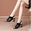 Sandalen für Damen 2026 Sommer Neuer Stil Atmungsaktiv Damen Dicke Ferse Hohl-Netz High Heels Damen Fischmund Schuhe