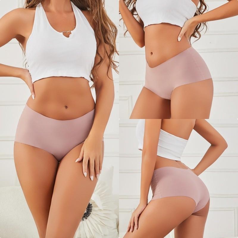 FINETOO Women Ice Silk Panties High-Waist Underwear Seamless and Traceless Briefs Solid Color Lingerie