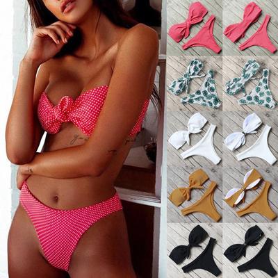 Women's Sexy Bow Tie High Cut Bandeau Bikini Set Two Piece Swimsuit