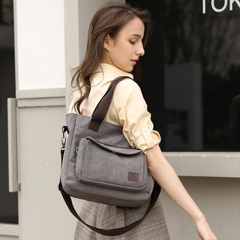 Canvas Tote Bag For Women With Zipper Pockets In Retro Style For Daily Use