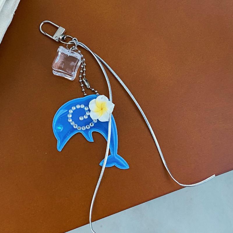 Vintage Y2K Korean Dolphin Keychain Cute Cartoon Pendant for Schoolbag Hanging Decor Holiday Souvenir Gift
