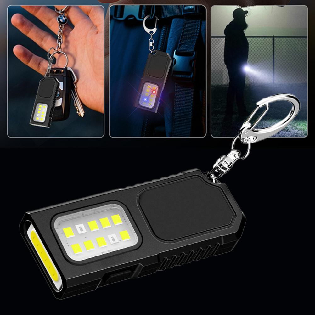Portable Powerful Mini COB LED Keychain Flashlight Hanging Work Light Waterproof Keyring Camping Walking Pocket Lamp