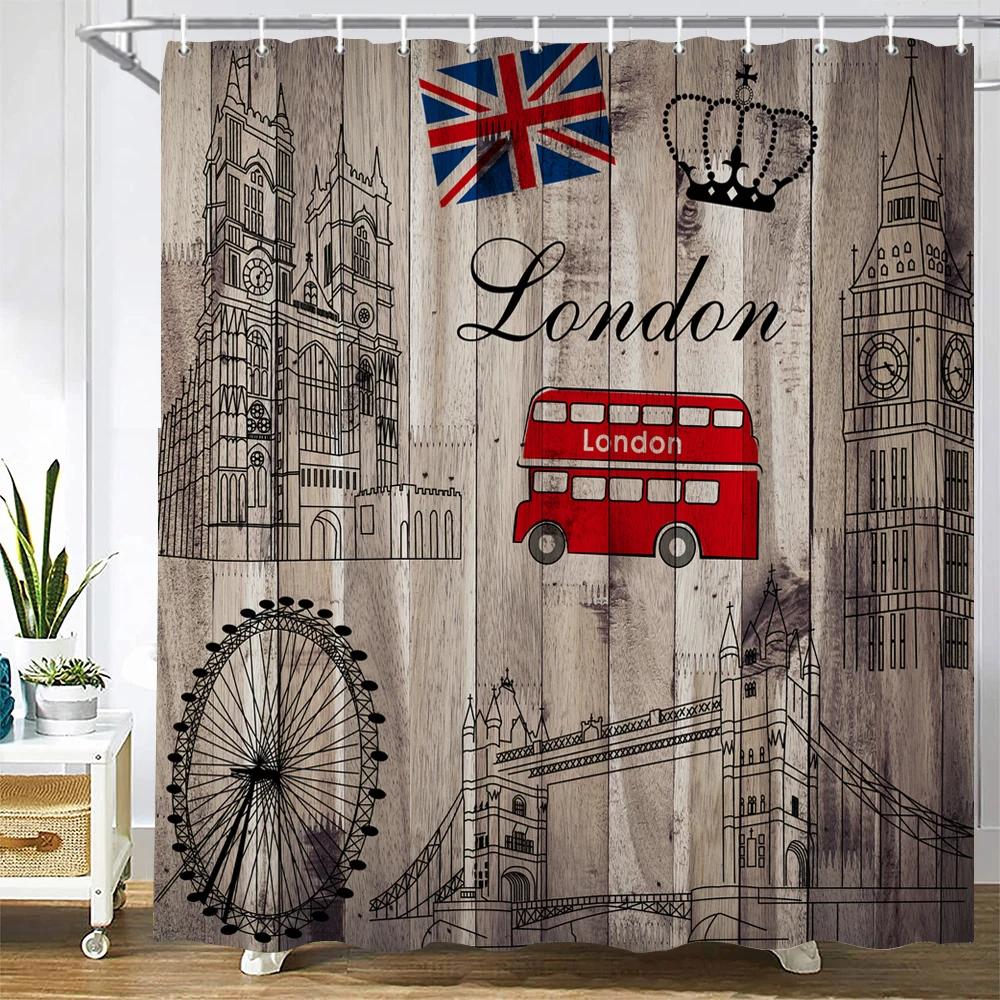 Custom Old Wood Shower Curtain Waterproof Bathroom Polyester Fabric Retro British style Bath Curtains Decor With Hook