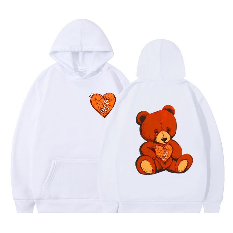 Unisex Hooded Sweatshirt With Teddy Bear Print Casual Oversized Pullover Winter Youth Streetwear