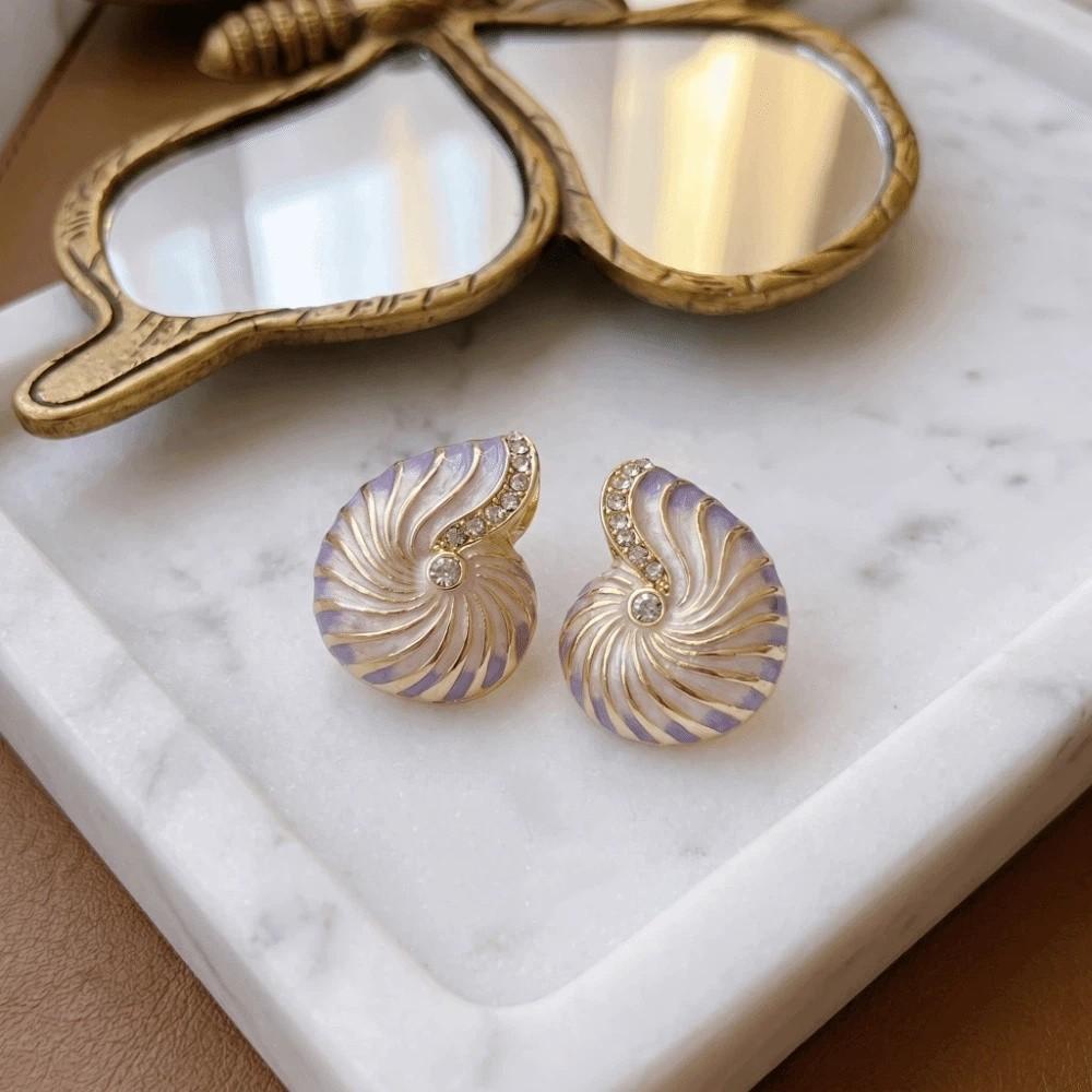 Zircon Nautilus-shaped Earrings Dainty Metal Stud Earrings Vintage Bohemian Earrings Seaside