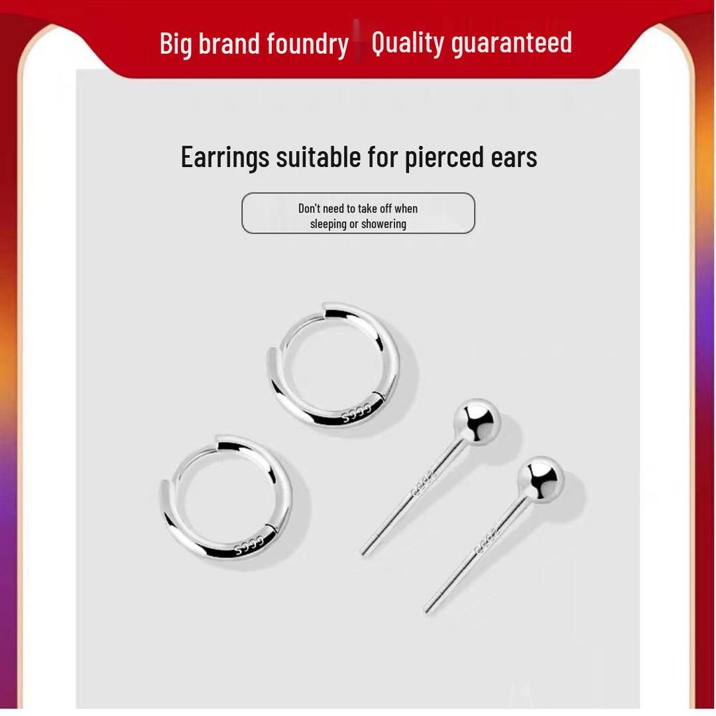 S999 Pure Silver Minimalist Hoop Earrings for Pierced Ears - Women's Cartilage and Stud Ear Jewelry