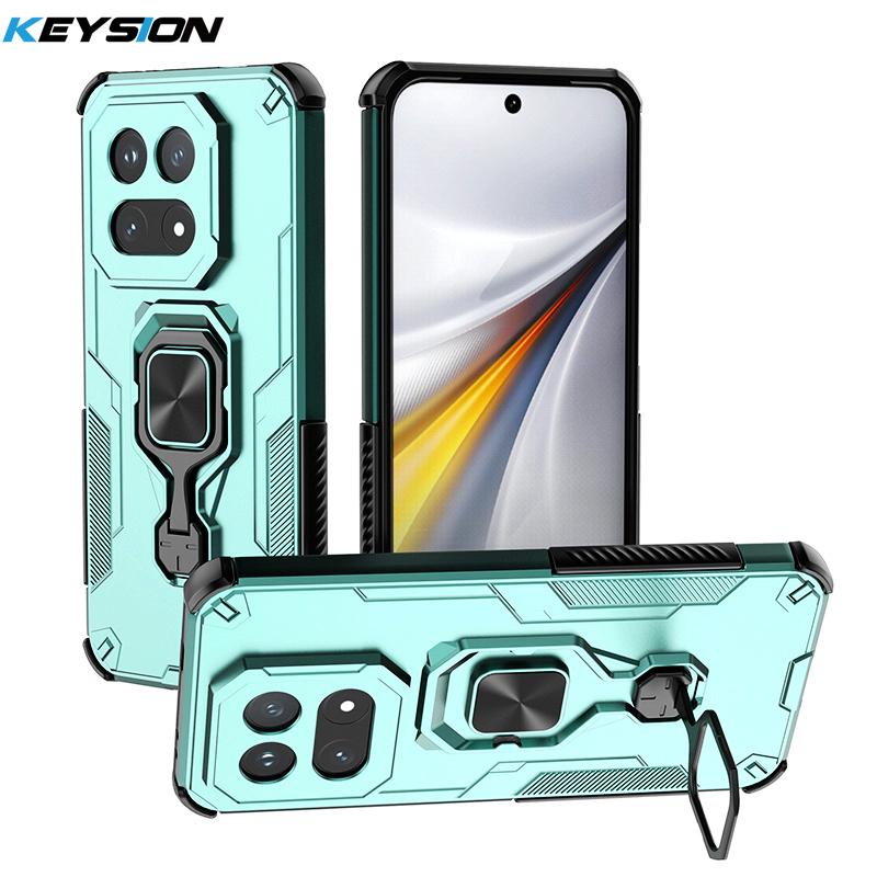 KEYSION Shockproof Armor Case for IQOO 15 5G Soft Silicone+PC Upright Metal Live Ring Stand Phone Back Cover for IQOO 15