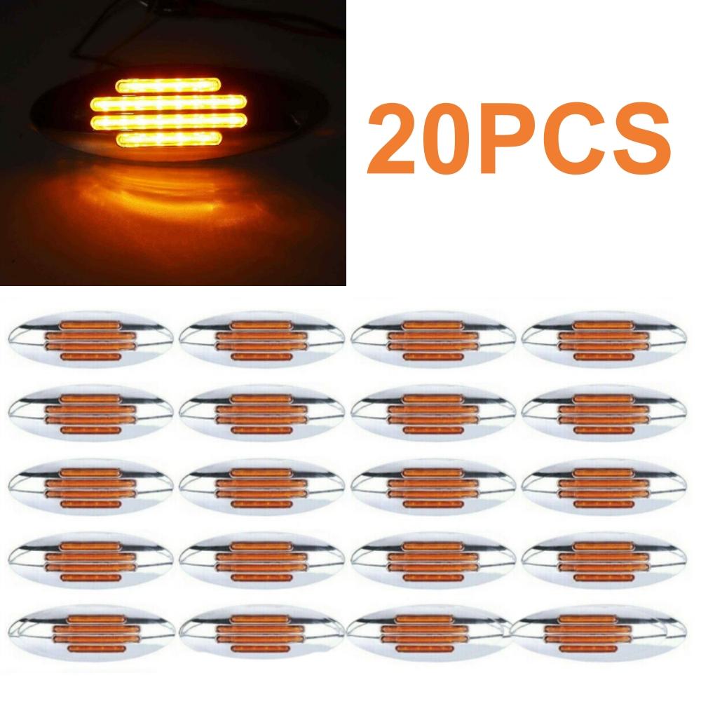 

20PCS 12v Trailer Lights LED Lamp Truck Side Light Amber 24 LED Oval Side Marker Clearance Lights Clear Lens For Freightliner