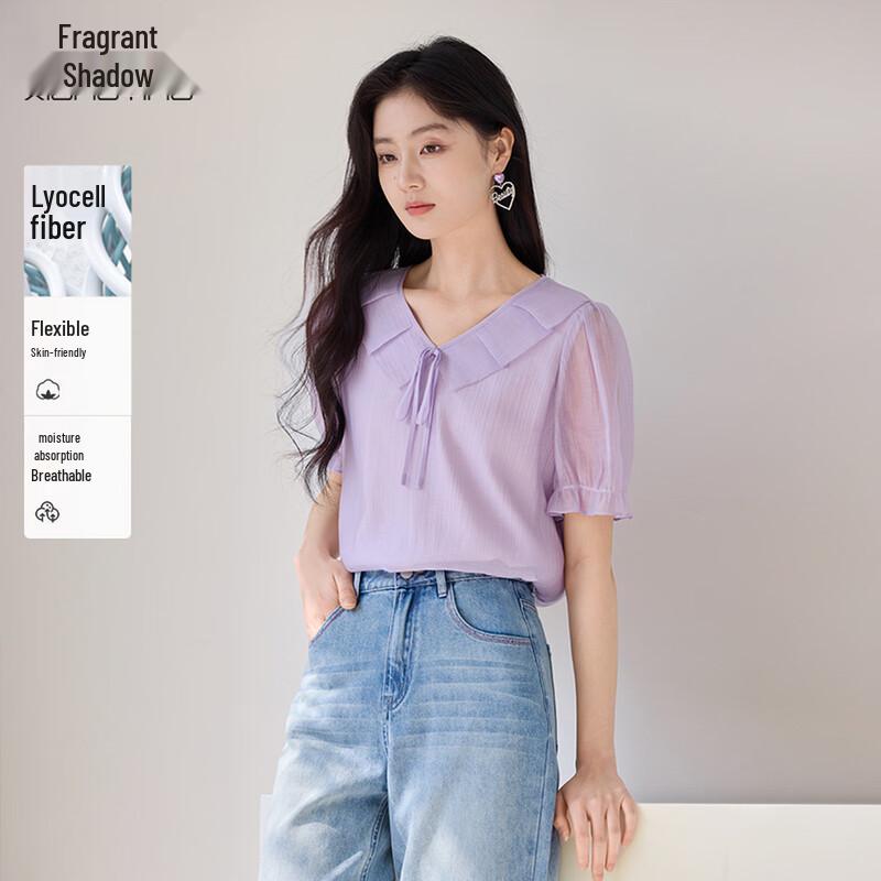 Xiangying Women s V-Neck Short Sleeve Blouse M